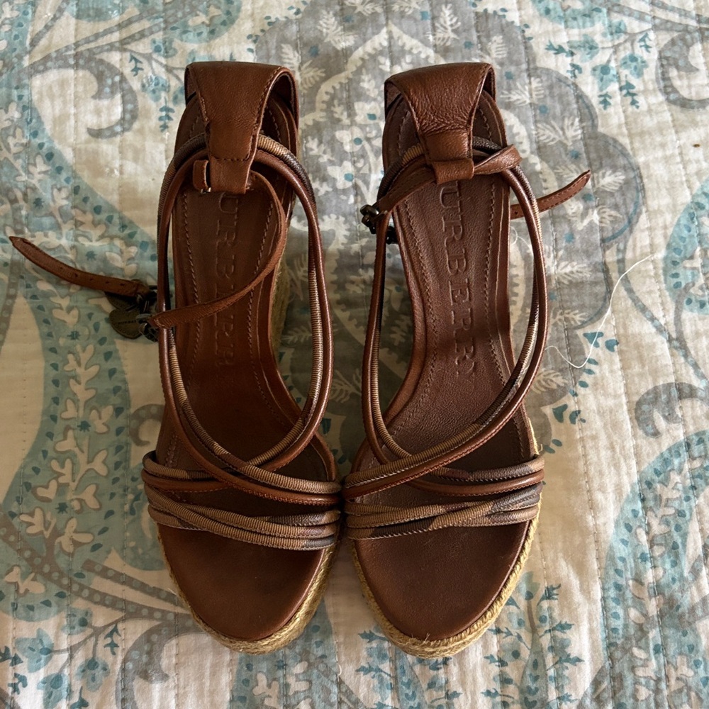 Burberry Brown Leather Women Wedges